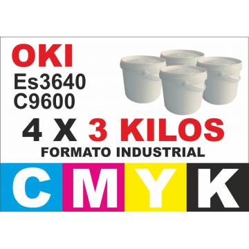 para Oki toner C9600 C9800 ES3640 pack 4 x 3 kg. CMYK formato industrial para Oki toner C9600 C9800 ES3640 pack 4 x 3 kg. CMYK formato industrial